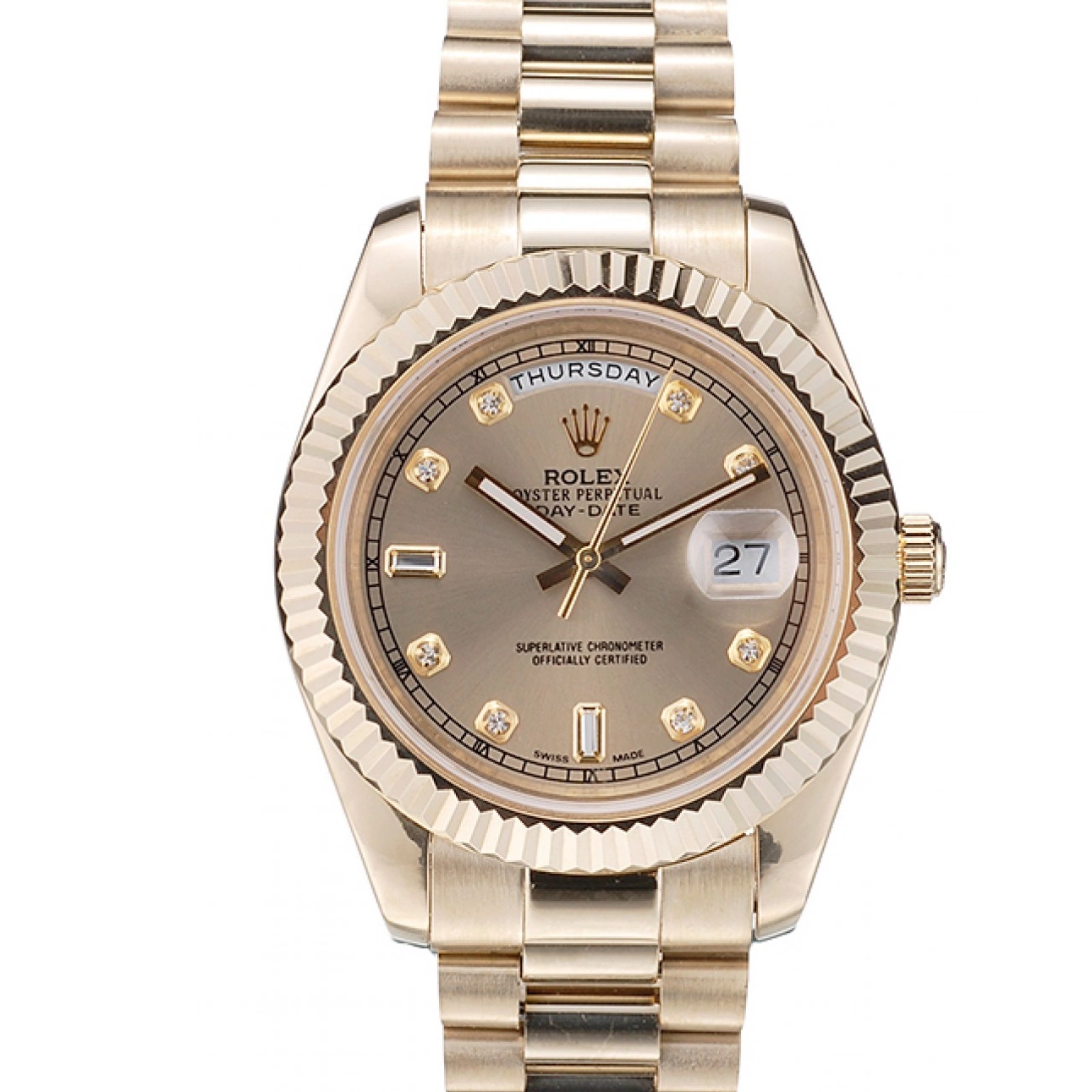 Aaa replica watch DayDate Ribbed Steel Stainless Gold 41997 Rolex Dial Gold Bezel Swiss 0705